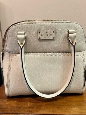 kate spade White Pebbled Leather Dome Satchel